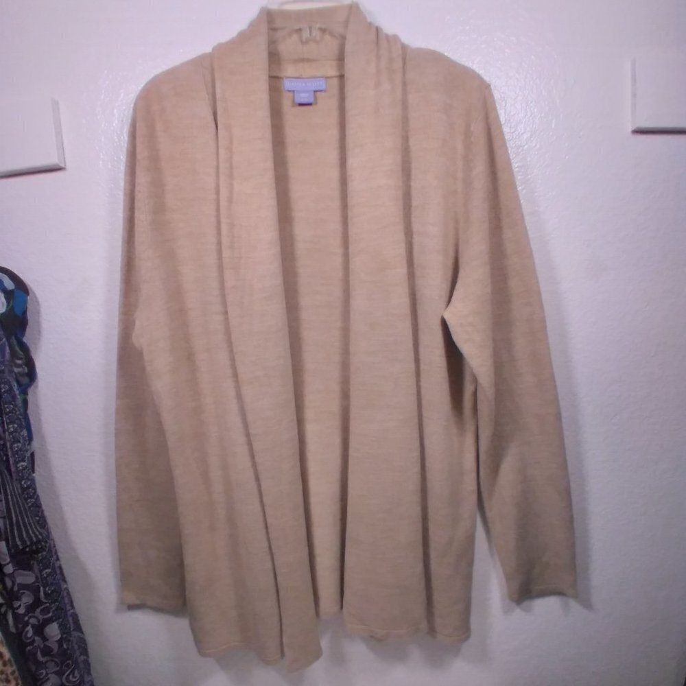 Laura Scott Mid Length Beige Cardigan Sweater 1X